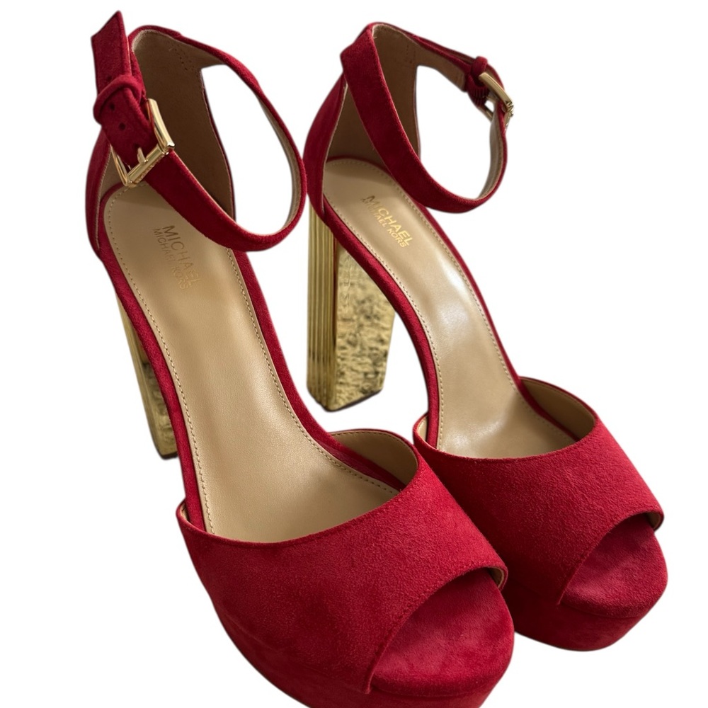 Michael Kors Red Leather Porter Platform Heels 👠 8.5 - Picture 6 of 6